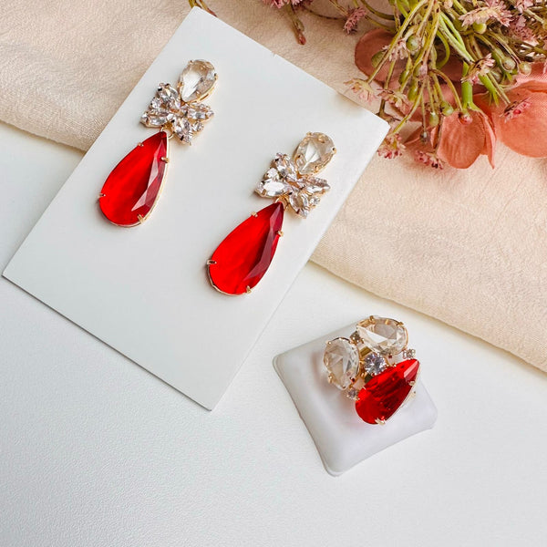 Kit Brinco com Anel de Zircônia Jaque - Cristal com Vermelho
