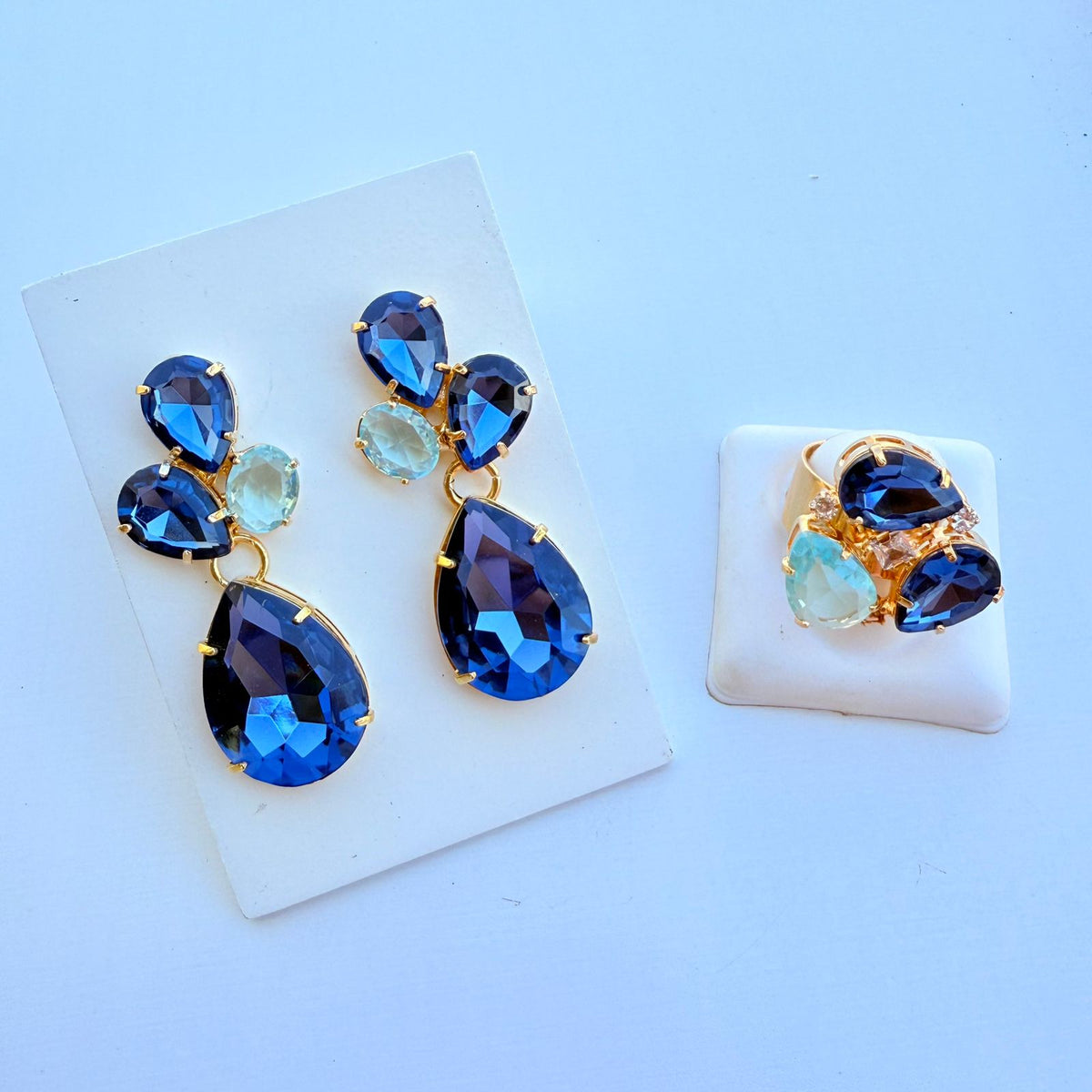 Kit Brinco e Anel Regulavel Campos Safira Com Azul