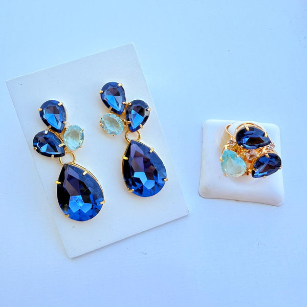 Kit Brinco e Anel Regulavel Campos Safira Com Azul