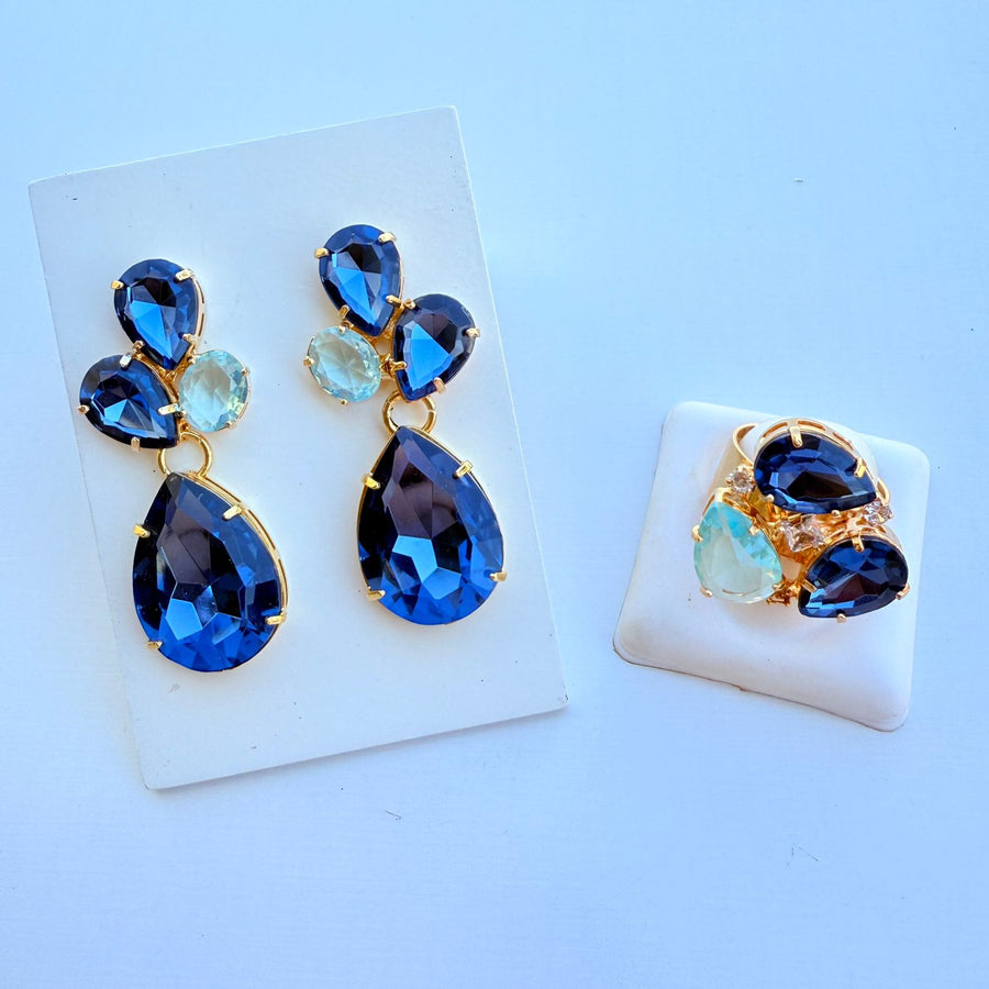 Kit Brinco e Anel Regulavel Campos Safira Com Azul