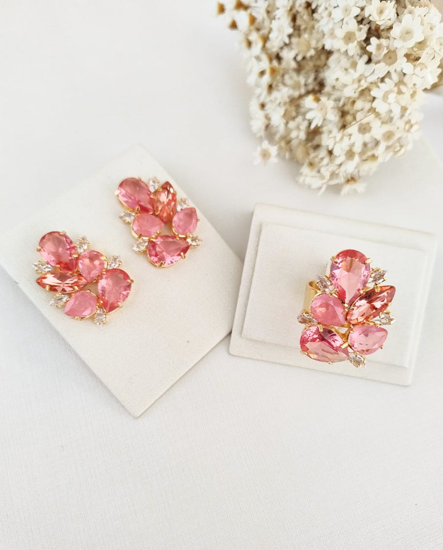 KIt Brinco e Anel Regulável De Zircônia Rose Pad Aline