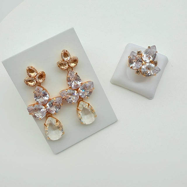 Kit Brinco e Anel Regulável Kyara Cristal de Zircônia Dourado