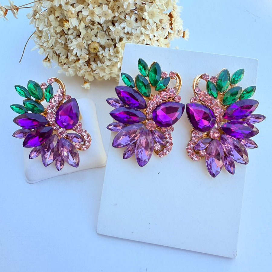 Kit Brinco e Anel Regulavel Mello Tons De Roxo Com Verde