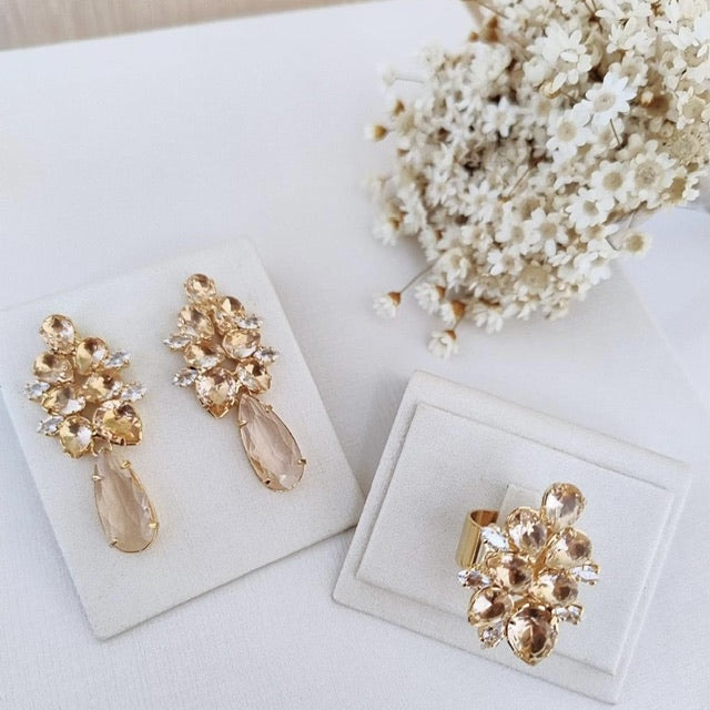 Kit Brinco e Anel Regulável Thamires de Zircônia Nude Dourado