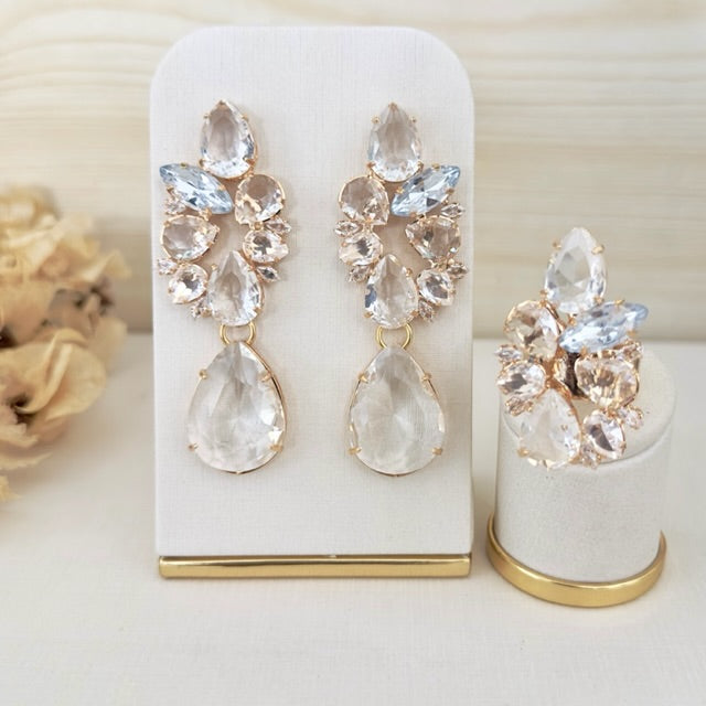 Kit Brinco e Anel Regulável com Zircônia Cristal  Jorgina Grande Dourado