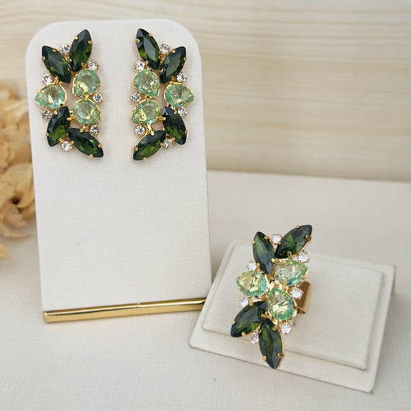 Kit Brinco e Anel Regulável Isabelly Verde Oliva com Nude Dourado