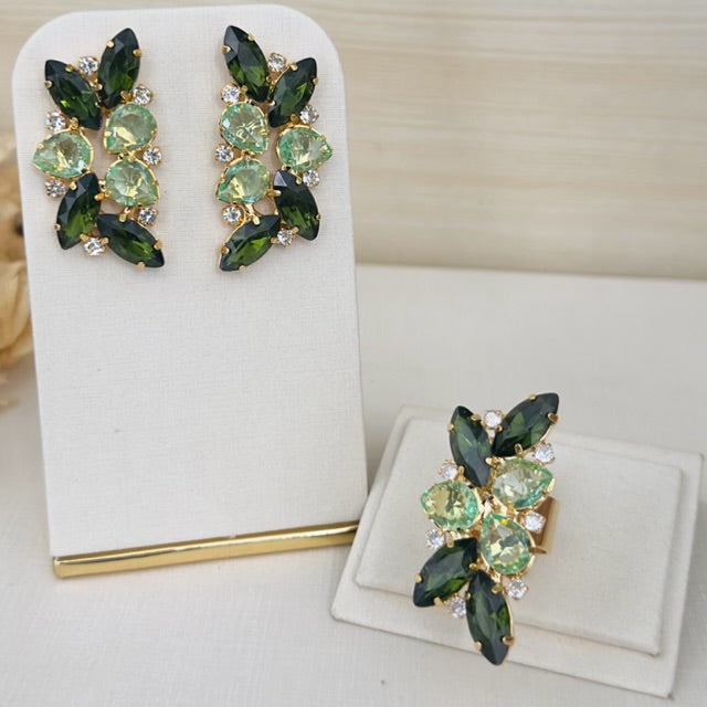 Kit Brinco e Anel Regulável Isabelly Verde Oliva com Nude Dourado