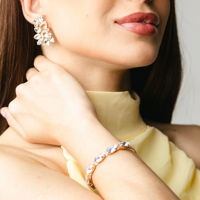 KIT Brinco E BRACELETE  Brooklyn Cristal Dourado