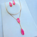 Kit Brinco e Colar Gravatinha Palito Rosa