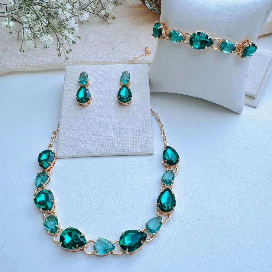 Kit Brinco, Pulseira, Colar Tons e Verde - Gisele