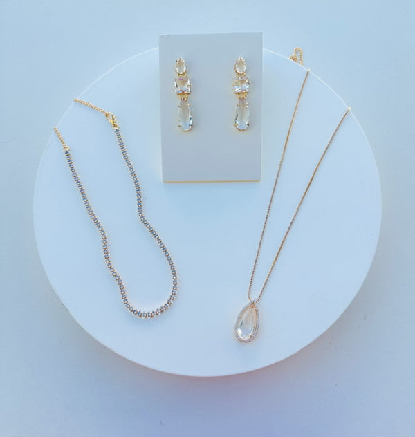 Kit Choker + Colar + Brinco Cristal de Zircônia