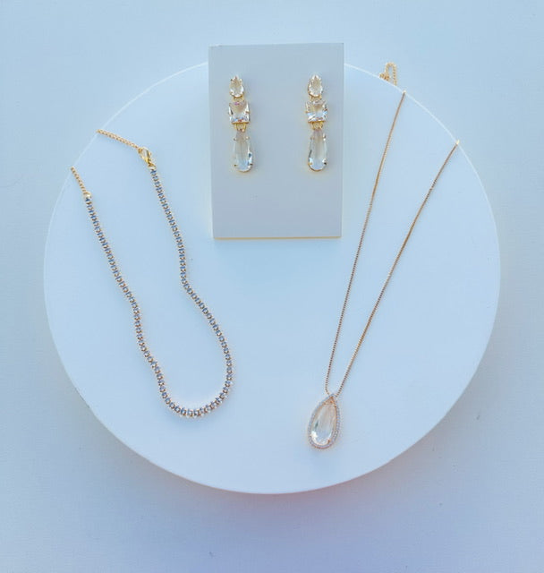 Kit Choker + Colar + Brinco Cristal de Zircônia