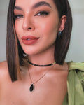 Kit Chocker, Colar, Brinco Rafatalis Preto de Zircônia