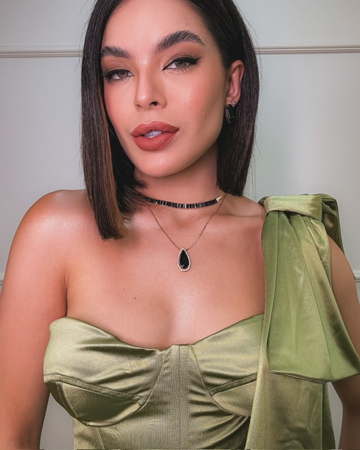 Kit Chocker, Colar, Brinco Rafatalis Preto de Zircônia