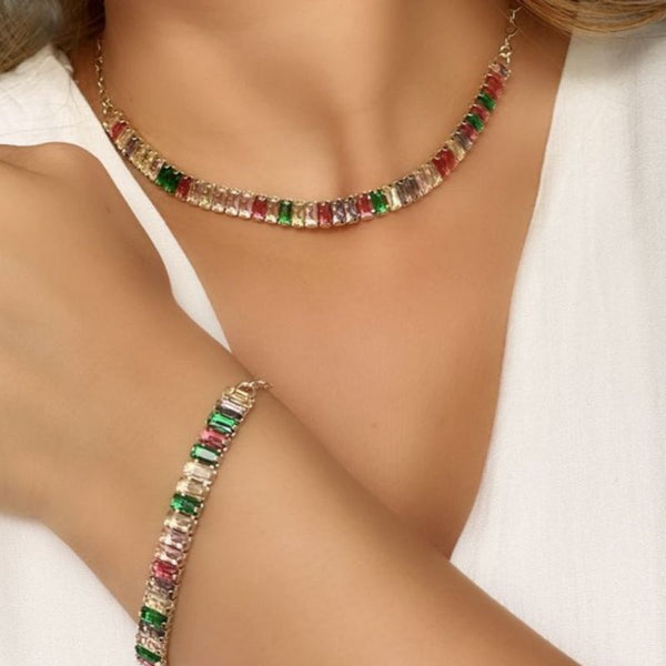 Kit Choker + Pulseira Rafas de Zircônia Luxo