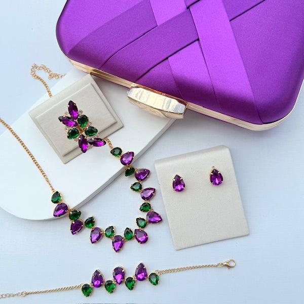 Kit Clutch + 4 Acessórios Roxo com Verde Miriam