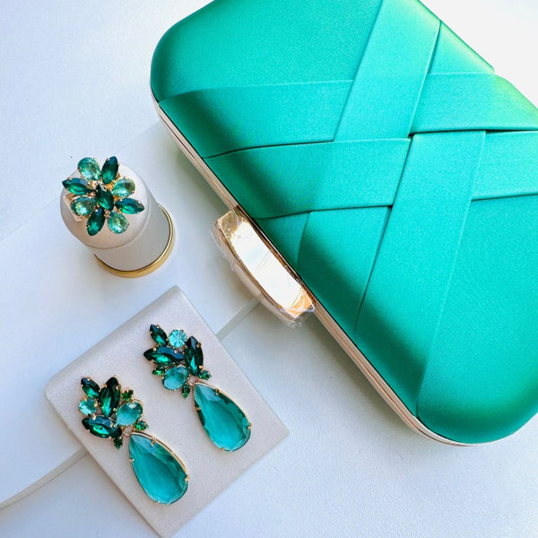 Kit Clutch, Anel e Brinco Esmeraldo - Adriana