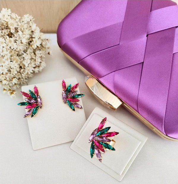Kit Clutch, Anel e Brinco Guatemala Collor Dourado