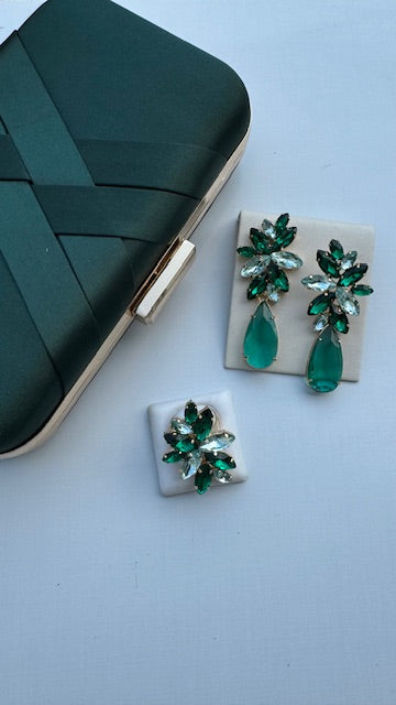 Kit Clutch + Anel Regulável e Brinco Londres Tons de Verde