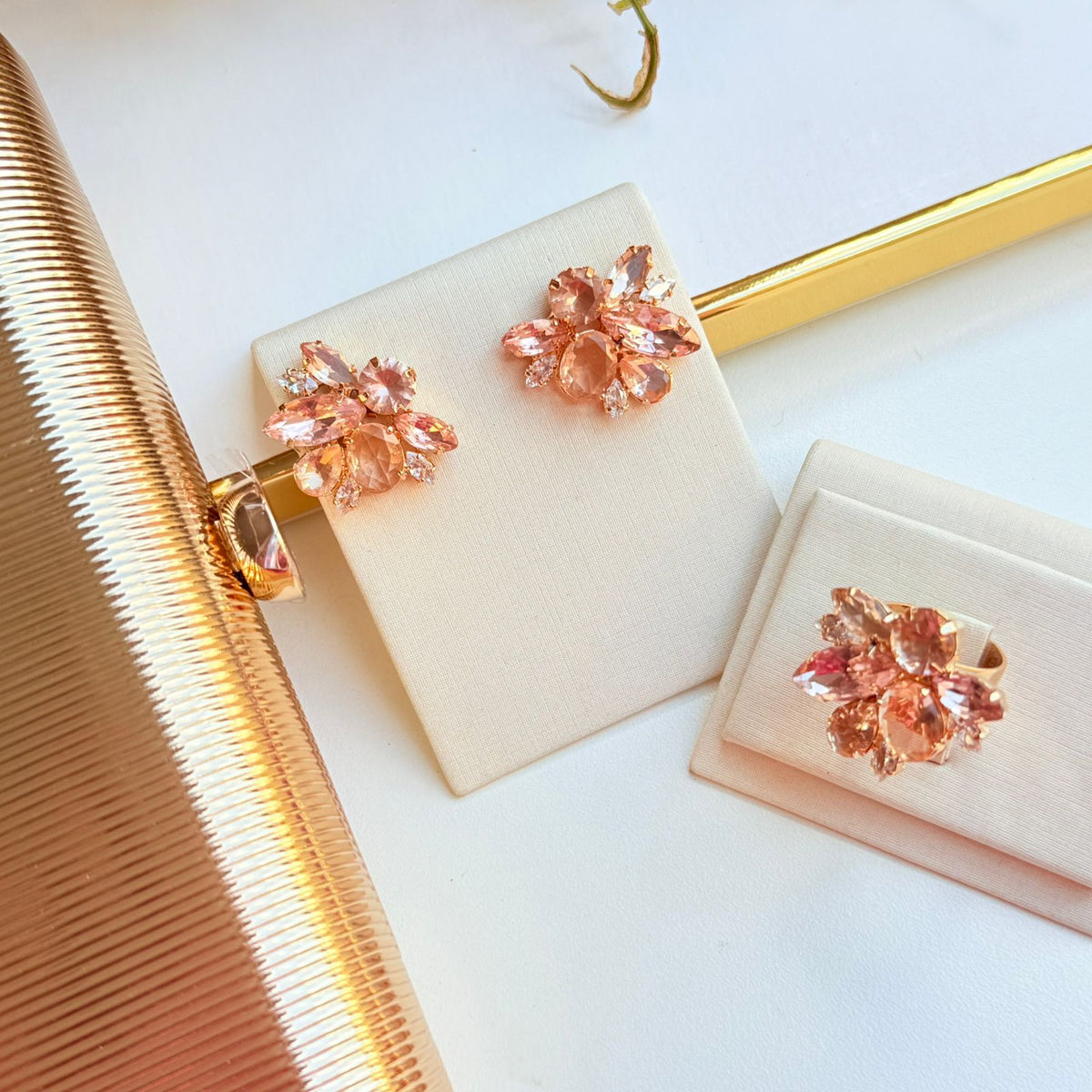 Kit Clutch, Anel Regulável com Brinco de Pedraria Nude  Selivon