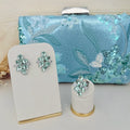 Kit Clutch Bordada, Brinco e Anel Regulável de Zircônia Menta Valentina Prata