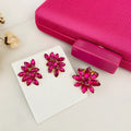 Kit Clutch, Brinco e Anel Regulável Pink Fúcsia Lisa Dourado