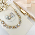 Kit Clutch, Brinco e Colar Jessy Pedraria Cristal Dourado