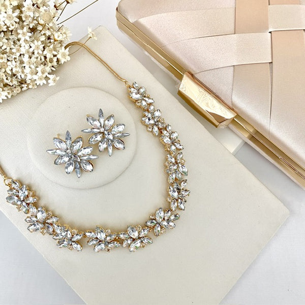 Kit Clutch, Brinco e Colar Jessy Pedraria Cristal Dourado