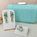 Kit Clutch, Brinco Tallula e Anel Regulável de Zircônia Tons de Menta Dourado