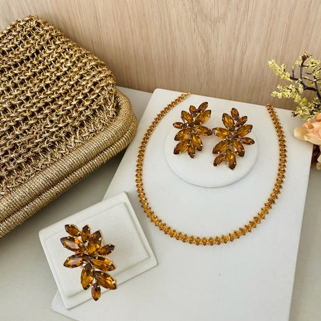 Kit Clutch, Chocker e Anel Regulável Turim Marrom Dourado