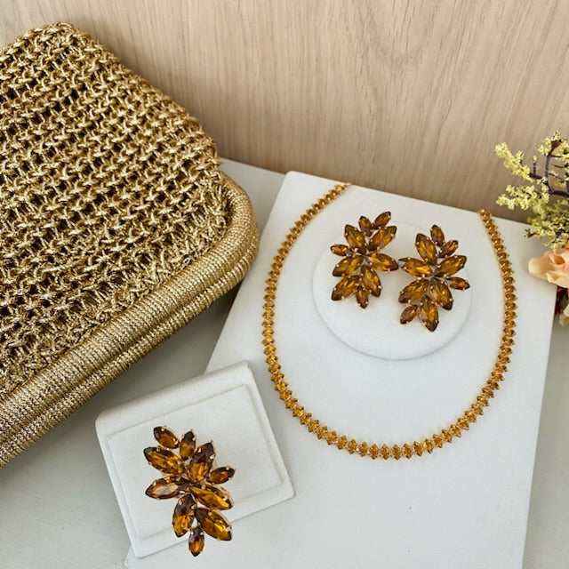 Kit Clutch, Chocker e Anel Regulável Turim Marrom Dourado
