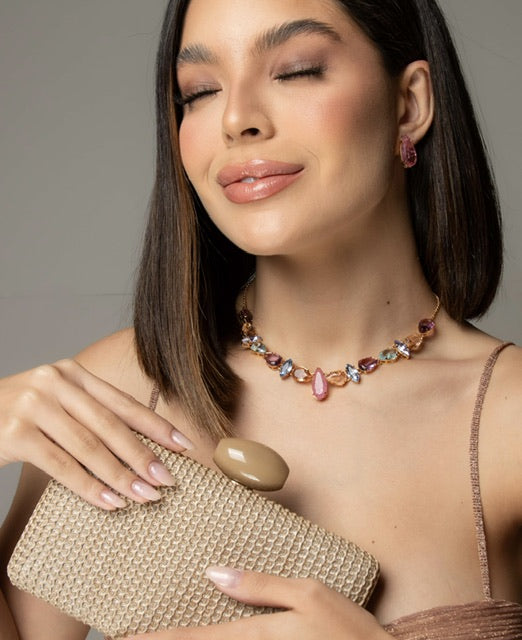 KIT clutch, COLAR E BRINCO COLLOR MANDY DE ZIRCÔNIA
