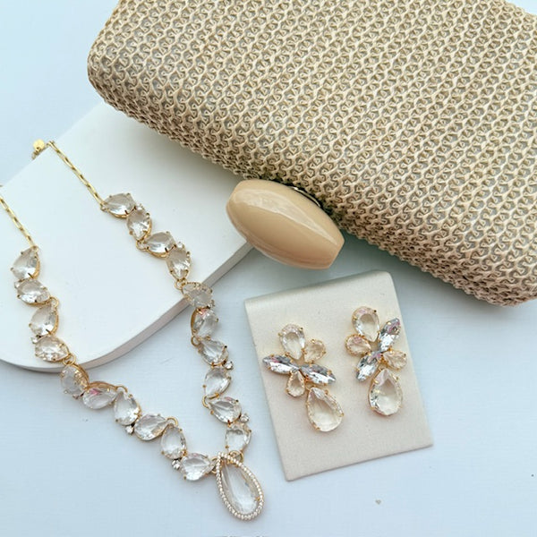 Kit Clutch, colar e brinco Cristal com Zircônia