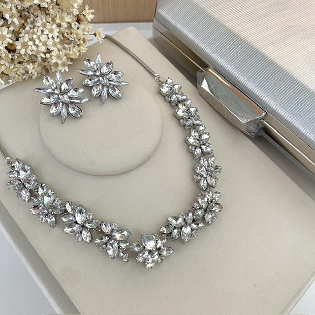 Kit Clutch, Colar e Brinco Jessy Cristal Prata
