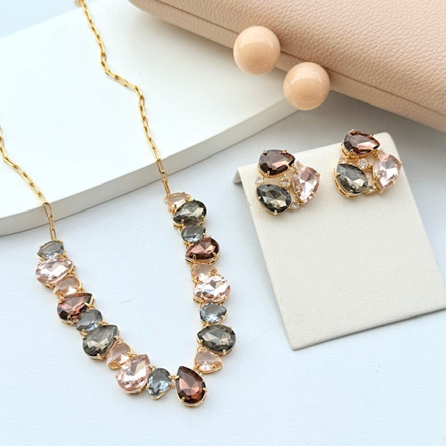 Kit Clutch, Colar e Brinco Tons de Marrom Emily
