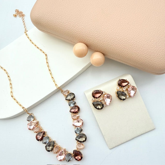 Kit Clutch, Colar e Brinco Tons de Marrom Emily