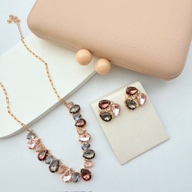 Kit Clutch, Colar e Brinco Tons de Marrom Emily