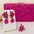 Kit Clutch de Pedraria, Brinco e Anel Regulável Scarlat Rosa Pink Dourado