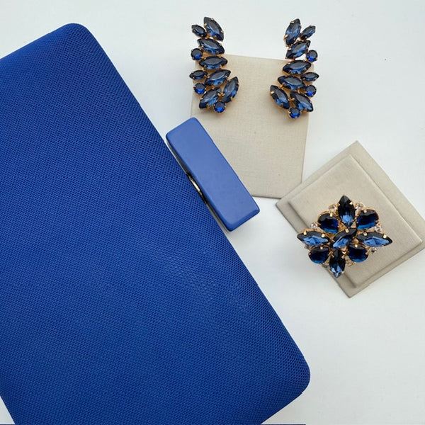 Kit Clutch, Ear Curf e Anel Regulável Azul Safira Taua