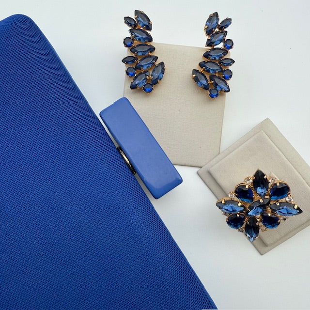 Kit Clutch, Ear Curf e Anel Regulável Azul Safira Taua