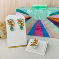 Kit Clutch Madrepérola Menta Collor, Brinco e Anel Regulável Sotto Menta com Coral Dourado