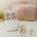 Kit Clutch Pedrinhas, Brinco e Anel Regulável Mello Rose Nude Dourado