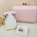 Kit Clutch Rosa Claro, Ear Kuff e Anel Regulável Lidy Rosé com Lilás Dourado