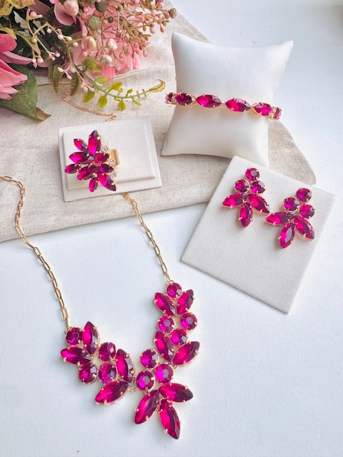 Kit Colar, Brinco, Anel e Bracelete Sony Rosa Pink