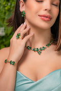 Kit Colar, Brinco, Anel e Pulseira Verde com Turmalina Jade