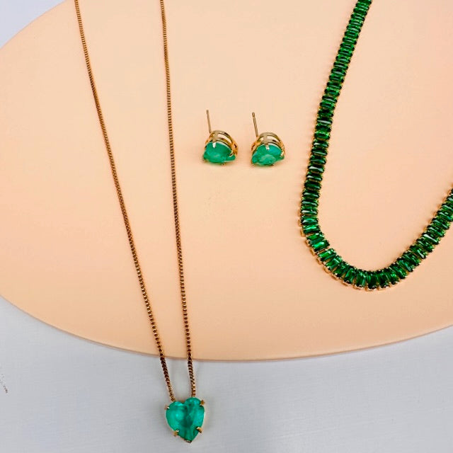Kit Colar + Brinco + Choker de Zircônia Qualy