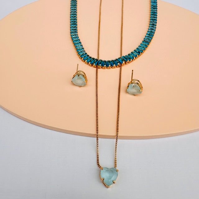 Kit Colar + Brinco + Choker de Zircônia Qualy
