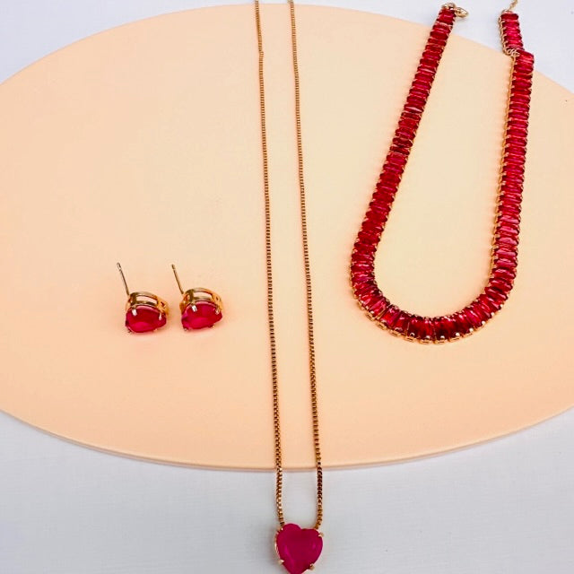 Kit Colar + Brinco + Choker de Zircônia Qualy