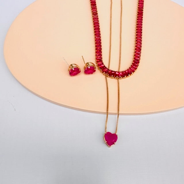 Kit Colar + Brinco + Choker de Zircônia Qualy
