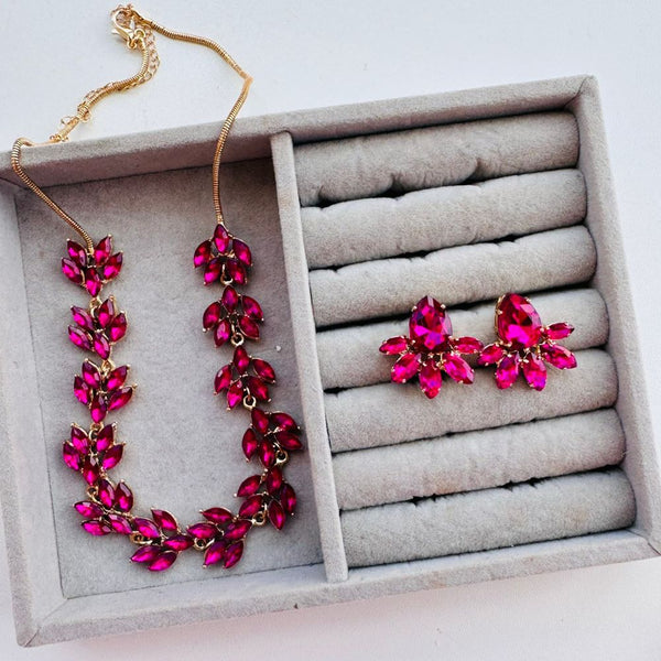 Kit Colar + Brinco de Pedraria Match Rosa Pink